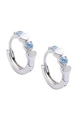 beautiful double heart huggie blue cubic zirconia silver baby birthstone earrings